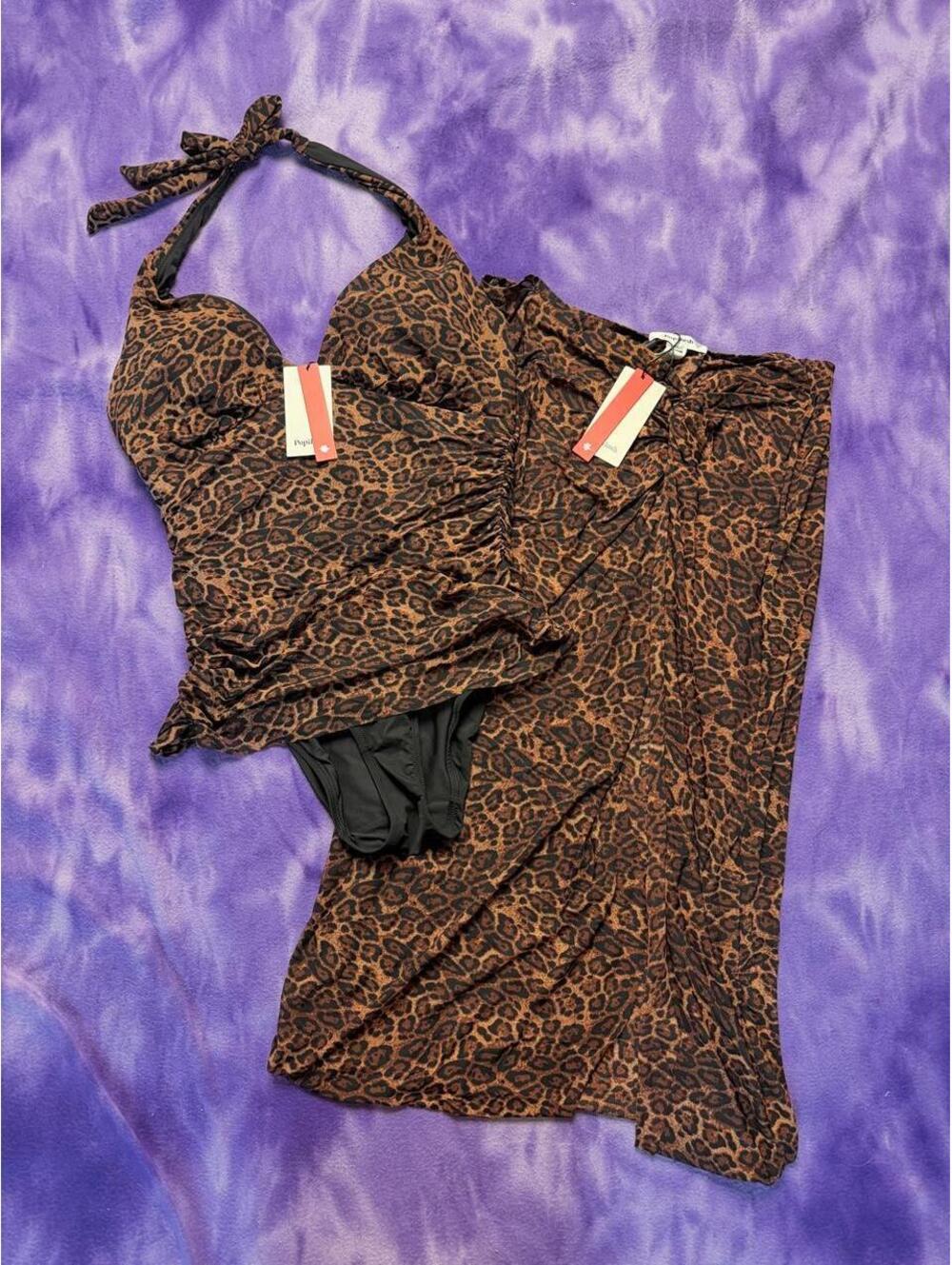 BNWT popilush leopard print swimsuit and coverup set